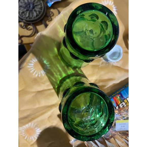Cute Set of Two Vintage Avocado Green Anchor Hocking Milano drinking Glasses - Picture 3 of 4